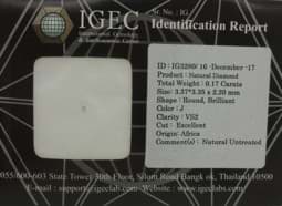 Zeige Details für 0,17 Cts.  ECHTER, NATÜRLICHER, UNBEHANDELTER, WEISSER  DIAMANT  MIT HERRLICHEM FEUER UND IGEC - ZERTIFIKAT!!! Bild von 0,17 Cts.  ECHTER, NATÜRLICHER, UNBEHANDELTER, WEISSER  DIAMANT  MIT HERRLICHEM FEUER UND IGEC - ZERTIFIKAT!!!